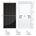 Dimensional blueprint and physical specifications diagram for the Rich Solar MEGA 335W solar panel measuring 69.3 by 34.7 inches.