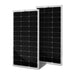 Product kit image of the Rich Solar MEGA 100 2-Pack featuring two standard 100W 12V monocrystalline solar panels with silver aluminum frames.