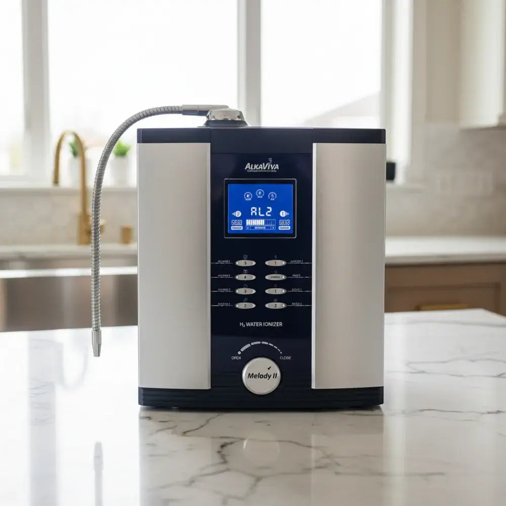 AlkaViva Melody II water ionizer on kitchen countertop