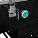 Detailed close-up of the green metallic "POWER ON" button and heavy-duty silver securing latch on the side chassis of the Rich Solar NOVA 12K inverter.