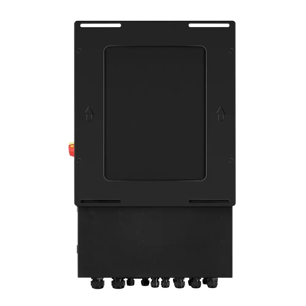 Rear view of the Rich Solar NOVA 12K solar inverter showing the black heavy-duty metal wall-mounting plate and alignment indicators.