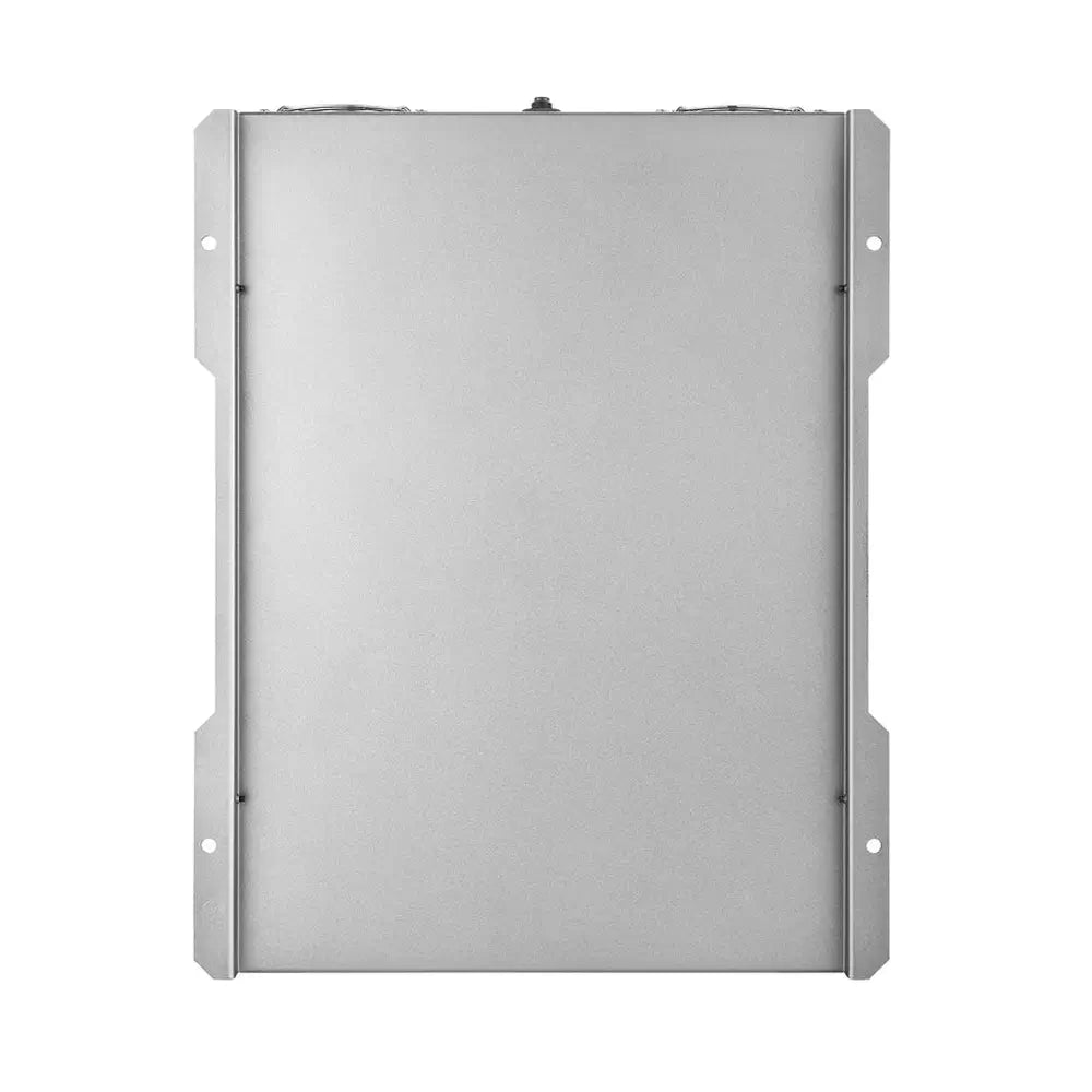 Flat rear view of the Rich Solar NOVA 2K12 inverter metal backplate panel showing built-in heavy-duty mounting flanges for solar power installations.