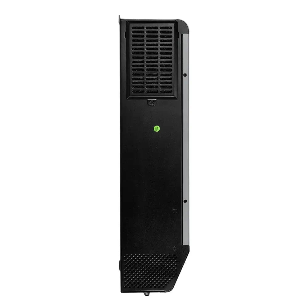 Side profile view of the Rich Solar NOVA MAX 3K 24V 3000W solar inverter showing the black powder-coated metal chassis and cooling vents.