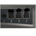 Unlabeled close-up of AIMS Power portable solar generator outlet panel with covered 30 amp and 20 amp AC outlets.