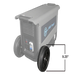 Angled view of AIMS Power portable solar generator highlighting 10.25-inch wheel size and rear charging panel.