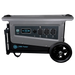 Front panel view of AIMS Power portable solar generator with LCD battery display, power button, AC outlets, USB ports, and rugged wheel.