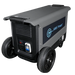 Rear angled view of AIMS Power wheeled solar generator showing charging input panel, breaker, rear vents, and dual tires.