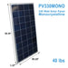AIMS Power PV330MONO 330 Watt monocrystalline solar panel with dimension callouts showing 65.35 inches tall, 39.25 inches wide, 1.37 inches deep, and 40 lbs weight for renewable energy installations.
