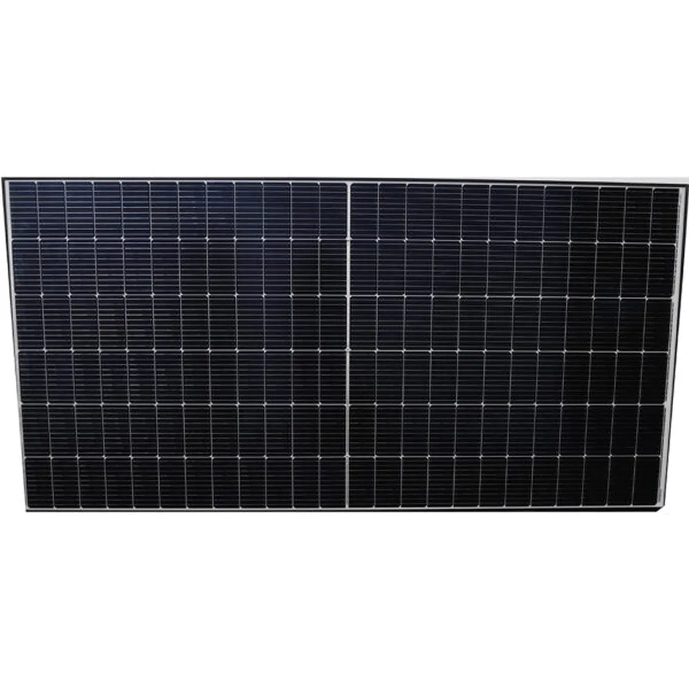 Single AIMS Power 555W mono solar panel front view with black solar cell matrix and silver aluminum frame on a white background.