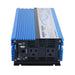 Front panel of AIMS Power 1000W pure sine inverter showing dual AC outlets, USB port, remote on/off port, power and protect indicators, and vented black faceplate.