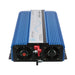 AIMS Power 1200W pure sine inverter with transfer switch, dual cooling fans, red and black DC input terminals, and blue finned aluminum chassis.