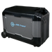 Rear angled view of AIMS Power extender battery with AIMS Power logo, gray side panel, built-in handle, vented end cap, and small transport wheel.