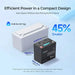Compact design comparison chart highlighting Renogy DuoHeat 100Ah lithium battery being 45 percent smaller and lighter weight than standard models.