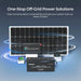 One-stop off-grid solar power system configuration featuring a Renogy solar panel, 2000W power inverter, Rover charge controller, and a Core 12.8V 200Ah lithium iron phosphate battery.