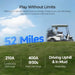 Performance infographic for Renogy 48V lithium golf cart battery detailing a 52-mile range and 400A peak discharge.
