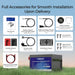 Complete component breakdown grid of the full installation accessory kit included with the Renogy 48V lithium battery.