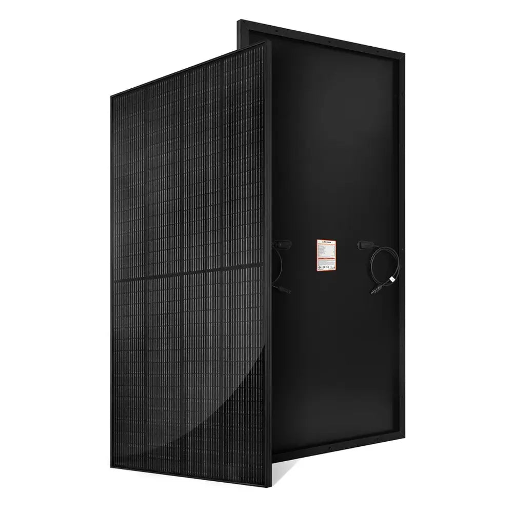 Front and back product view of the all-black Rich Solar MEGA 250 250W solar panel against a clean white background.