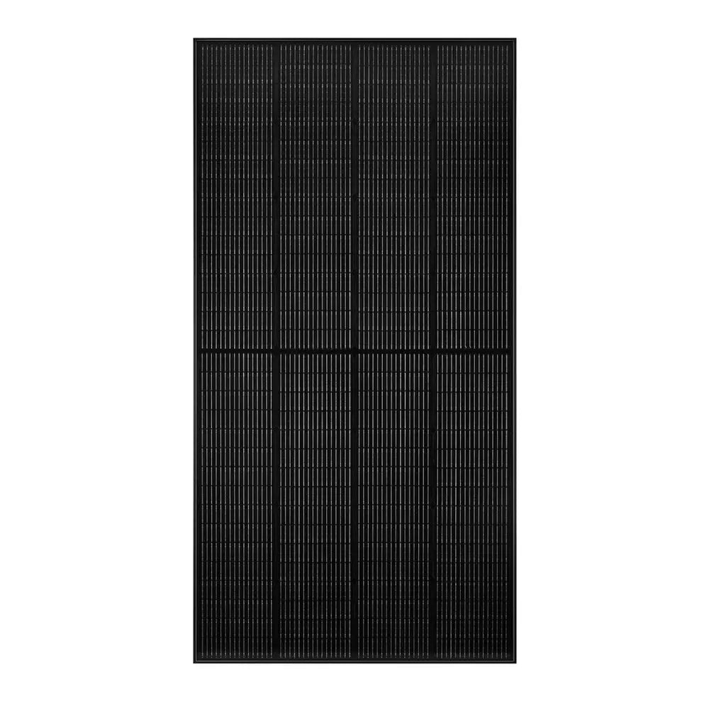 Straight-on front view of the all-black Rich Solar MEGA 250 250W monocrystalline solar panel face.
