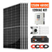 Rich Solar 1250W 48VDC 120VAC off-grid solar power kit components bundle with orange text overlay detail.