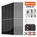 Product bundle for the Rich Solar 2500W 48VDC 240VAC solar kit featuring solar panels, dual off-grid inverters, lithium batteries, and installation hardware with an orange text overlay.