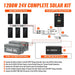 Step-by-step wiring connection diagram for the Rich Solar 1200W 24V complete solar kit showing panel configurations, 60A MPPT controller, Alpha 4 battery bank, and Nova Pure Max 3K inverter.