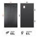 Detailed size and weight dimension chart for the Rich Solar MEGA 200W flexible solar panel, showing 8.6 lbs weight and 0.1-inch thickness.
