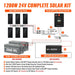 Rich Solar 1200W 24V complete solar kit wiring diagram showing how six 200W panels connect to a 60A MPPT controller, battery, and inverter.