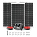 Component layout of the Rich Solar RS-K3004 300W solar kit showing three 100W panels side-by-side with the 40-amp MPPT charge controller and wiring gear.