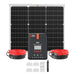 Symmetrical front-facing product display of the Rich Solar RS-K502 50W solar kit, showcasing the 20A MPPT solar charge controller and wiring accessories centered over the compact solar panel.