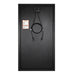 Full rear view of the black-frame Rich Solar MEGA 100W solar panel featuring a matching black backsheet, central junction box, and coiled wire leads.