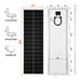 Technical specification diagram for the silver-frame Rich Solar Mega 100 Slim 100W solar panel highlighting frame sections, installation hole dimensions, and overall panel size.