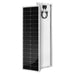 Front and back view of the Rich Solar MEGA 100 Slim 100W monocrystalline solar panel showcasing the black solar cells, silver aluminum frame, and rear junction box.
