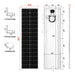 Rear view of the Rich Solar MEGA 100 Slim solar panel highlighting the white backsheet, pre-drilled mounting holes, and top-mounted junction box with MC4 cables.