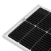 Close-up of the Rich Solar brand logo on the silver anodized aluminum frame corner of a monocrystalline solar panel.