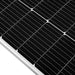 Macro texture shot of the high-efficiency black monocrystalline solar cells and grid busbars on a Rich Solar panel.