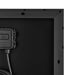 Close-up of the inner rear frame corner and pre-cut mounting slots on a Rich Solar anodized black aluminum solar panel.