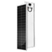 Front and back view of the Rich Solar MEGA 130W Slim Solar Panel highlighting its long, narrow form factor and aluminum frame.