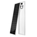 Angled showcase of the Rich Solar 130W Mega Slim monocrystalline solar panel detailing its front cell layout and rear junction box.