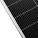 Detailed close-up view of the high-efficiency monocrystalline cells on a Rich Solar MEGA solar panel.