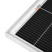 Corner detail of the silver anodized aluminum frame featuring the orange Rich Solar brand logo.