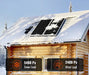 Rich Solar 200W solar panels on a snow-covered roof highlighting 5400 Pa snow load and 2400 Pa wind load durability.