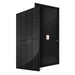 Front and back view of the all-black Rich Solar 250W monocrystalline solar panel (RS-M250B) showing its sleek black frame, black cells, and matching black backsheet.