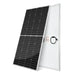 Angled studio product view showcasing the front monocrystalline cells and white backsheet of a silver-framed Rich Solar MEGA 250 PRO 24V solar panel.