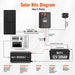 Off-grid solar kit diagram showing wiring connections between a solar panel, MPPT controller, LiFePO4 battery, and Rich Solar 2000W inverter.