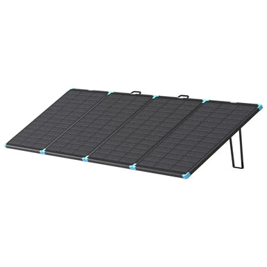 Renogy 300W N-type portable lightweight solar suitcase fully unfolded with built-in kickstands on a white background.