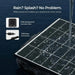 Waterproof Renogy solar panel under running water showcasing the IP68 waterproof junction box and durable solar connectors.