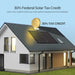 30% Federal Solar Tax Credit promotional graphic featuring Renogy monocrystalline solar panels installed on a modern home's rooftop.