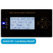LCD settings screen on MPPT solar charge controller showing low battery shutoff settings: switch off 23.0V, load current 0.1A, battery temperature 0C, and charge mode float.