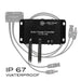 AIMS Power waterproof solar charge controller shown with water droplets, attached solar and battery cables, MC4-style connectors, and “IP 67 WATERPROOF” text for outdoor solar charging applications.