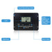 Feature diagram of AIMS Power flush mount solar charge controller labeled LCD, USB port, menu keys, flush mounting holes, and solar, battery, and DC load input ports on back.